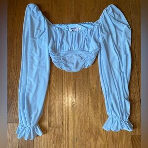 Princess Polly Blue Ruched Long Sleeve Blouse